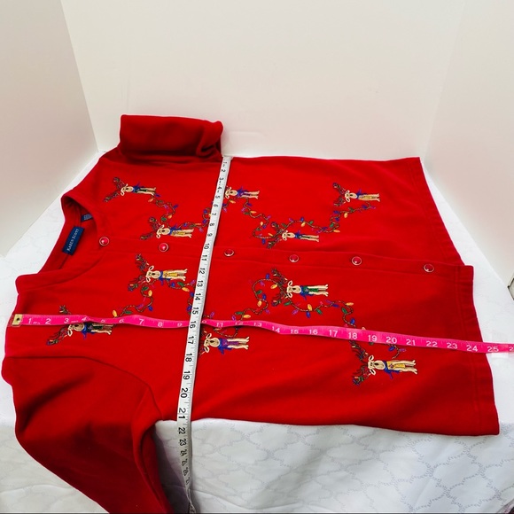 Karen Scott Vntg Christmas Sports Top Cardigan M Red Embroidered Reindeer - Picture 5 of 14